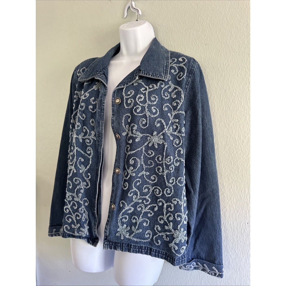 Vintage Western embroidered Paisley denim Chambray jacket Country Cowgirl Sz L